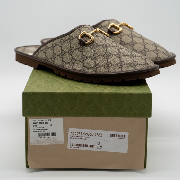 size 13G 13.5 US Gucci Horsebit GG Mule Slippers Canvas Beige Brown main image 5